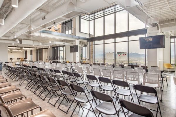 Large gathering area for company in commercial office in Utah