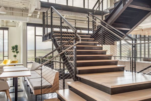 Large staircase in industrial office space in Lehi Utah