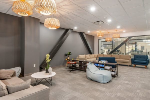 Lounge area inside commercial office building