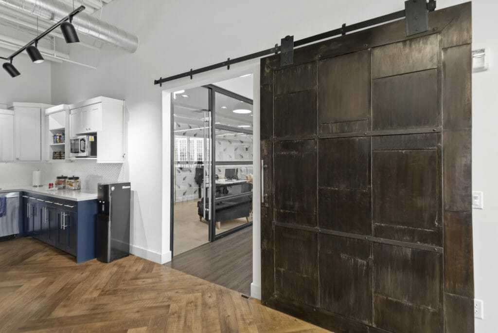 Kitchenette with industrial rolling door | Utah Real Estate