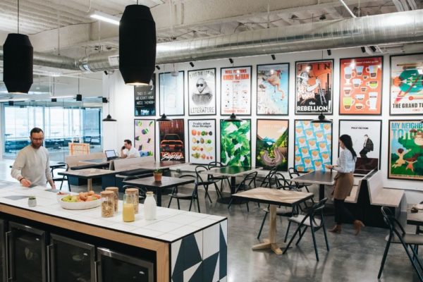 People in break room eating area in commercial office in Utah