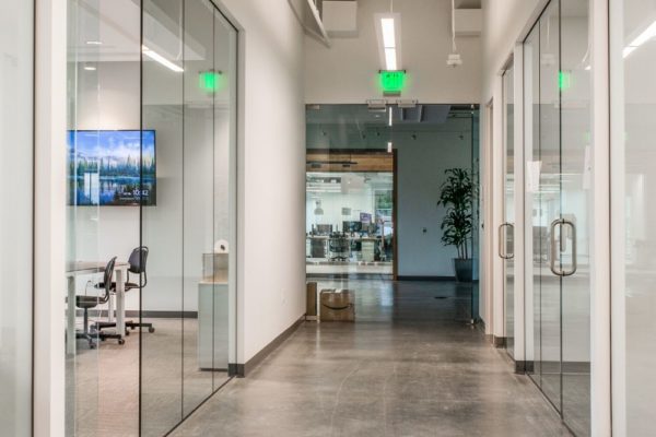 hallway with conference rooms in freshly picked office in Utah