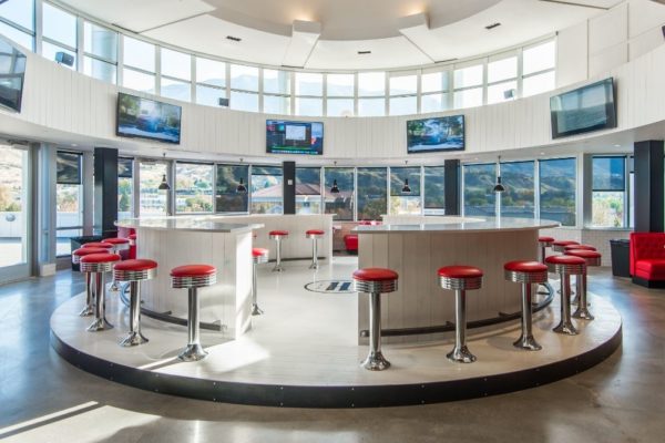 Communal eating area with tvs in commercial office