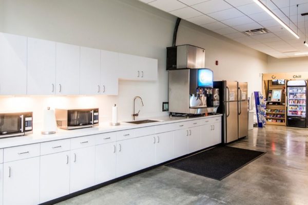 Commercial office break room area in Vivint Smart Home headquarters