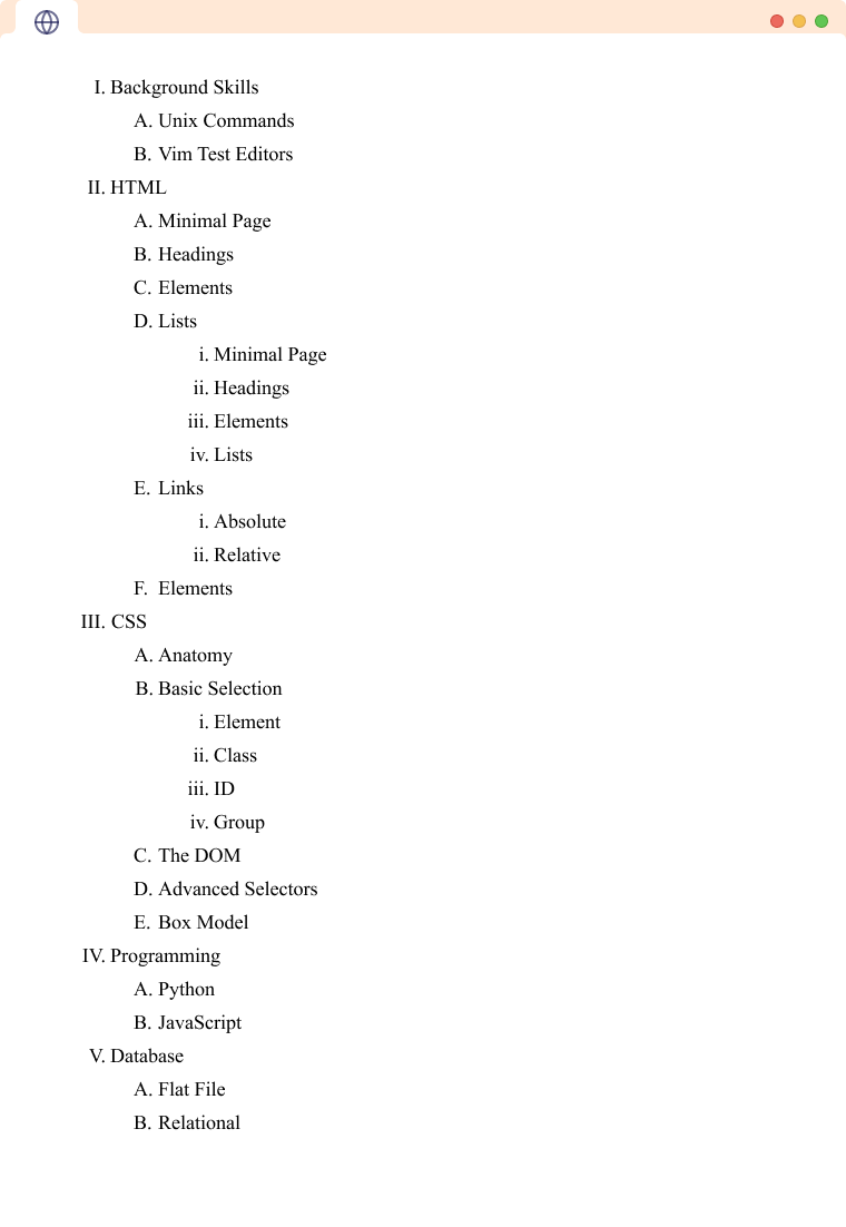 Table of Content Example Deeply nested example of html lists showing a sample Table of Contents